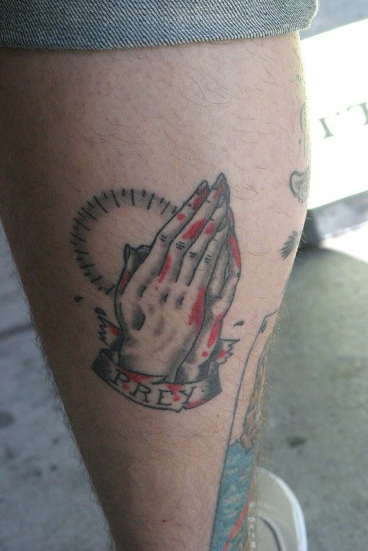 praying hands rosary tattoo. Praying Hands Tattoo on Leg